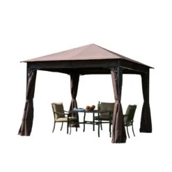 Outsunny Metal Garden Gazebo With Curtains 3000x3000mm - Coffee - 01-0873 -OUTSUNNY Sales Shop outsunny 01 0873 3