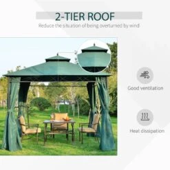 Outsunny 2 Tier Metal Garden Gazebo With Curtains 3000x3000mm - Dark Green - 01-0878 14 Outsunny 2 Tier Metal Garden Gazebo With Curtains 3000x3000mm - Dark Green - 01-0878 -OUTSUNNY Sales Shop outsunny 01 0878 4