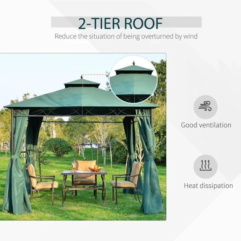 Outsunny 2 Tier Metal Garden Gazebo With Curtains 3000x3000mm - Dark Green - 01-0878 6 Outsunny 2 Tier Metal Garden Gazebo With Curtains 3000x3000mm - Dark Green - 01-0878 - Image 6