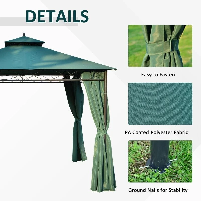 Outsunny 2 Tier Metal Garden Gazebo With Curtains 3000x3000mm - Dark Green - 01-0878 5 Outsunny 2 Tier Metal Garden Gazebo With Curtains 3000x3000mm - Dark Green - 01-0878 - Image 5