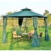 Outsunny 2 Tier Metal Garden Gazebo With Curtains 3000x3000mm - Dark Green - 01-0878 -OUTSUNNY Sales Shop outsunny 01 0878 8