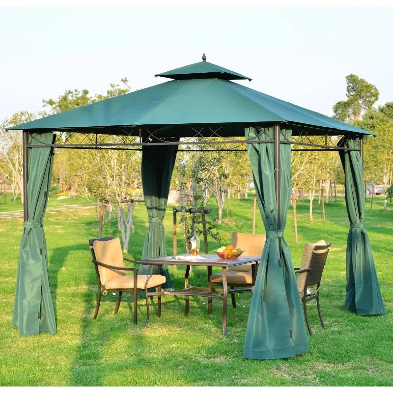 Outsunny 2 Tier Metal Garden Gazebo With Curtains 3000x3000mm - Dark Green - 01-0878 1 Outsunny 2 Tier Metal Garden Gazebo With Curtains 3000x3000mm - Dark Green - 01-0878