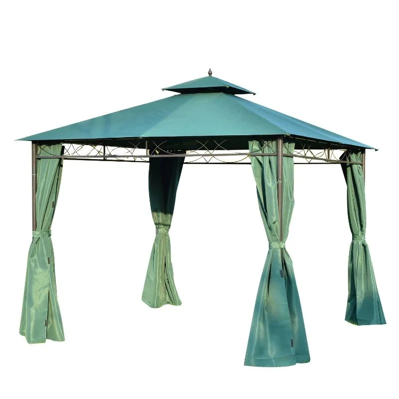 Outsunny 2 Tier Metal Garden Gazebo With Curtains 3000x3000mm - Dark Green - 01-0878 2 Outsunny 2 Tier Metal Garden Gazebo With Curtains 3000x3000mm - Dark Green - 01-0878 - Image 2