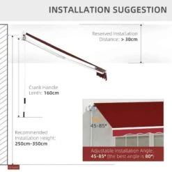 Outsunny Retractable Manual Awning 2.5 X 2m - Wine Red - 01-0136 -OUTSUNNY Sales Shop outsunny 010136 6