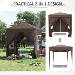 Outsunny Pop-up Garden Gazebo With 2 Walls & 2 Windows 2000x2000mm - Coffee - 100110-066CE 16 Outsunny Pop-up Garden Gazebo With 2 Walls & 2 Windows 2000x2000mm - Coffee - 100110-066CE -OUTSUNNY Sales Shop outsunny 100110 066ce 5