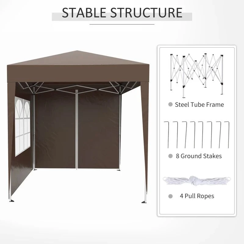 Outsunny Pop-up Garden Gazebo With 2 Walls & 2 Windows 2000x2000mm - Coffee - 100110-066CE 5 Outsunny Pop-up Garden Gazebo With 2 Walls & 2 Windows 2000x2000mm - Coffee - 100110-066CE - Image 5