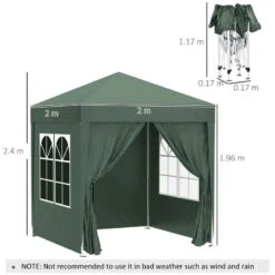 Outsunny Pop-Up Gazebo Canopy 2000x2000mm - Green - 100110-066GR 13 Outsunny Pop-Up Gazebo Canopy 2000x2000mm - Green - 100110-066GR -OUTSUNNY Sales Shop outsunny 100110 066gr 2 1
