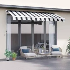 Outsunny Manual Retractable Awning 2.5 X 2m - Dark Blue/White - 100110-005BW