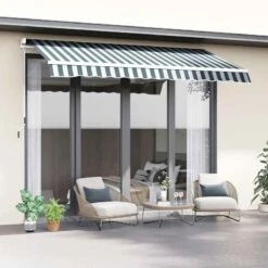 Outsunny Retractable Awning 2.5 X 2m - Dark Green/White - 100110-005GW