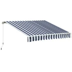 Outsunny Manual Retractable Awning 3.5 X 2.5m - Dark Blue/White - 100110-006BW -OUTSUNNY Sales Shop outsunny 100110006bw