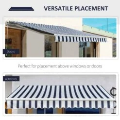 Outsunny Manual Retractable Awning 3.5 X 2.5m - Dark Blue/White - 100110-006BW -OUTSUNNY Sales Shop outsunny 100110006bw 3