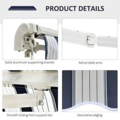 Outsunny Manual Retractable Awning 3.5 X 2.5m - Dark Blue/White - 100110-006BW -OUTSUNNY Sales Shop outsunny 100110006bw 4