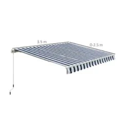 Outsunny Manual Retractable Awning 3.5 X 2.5m - Dark Blue/White - 100110-006BW -OUTSUNNY Sales Shop outsunny 100110006bw dimensions