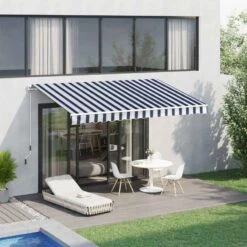 Outsunny Manual Retractable Awning 3.5 X 2.5m - Dark Blue/White - 100110-006BW
