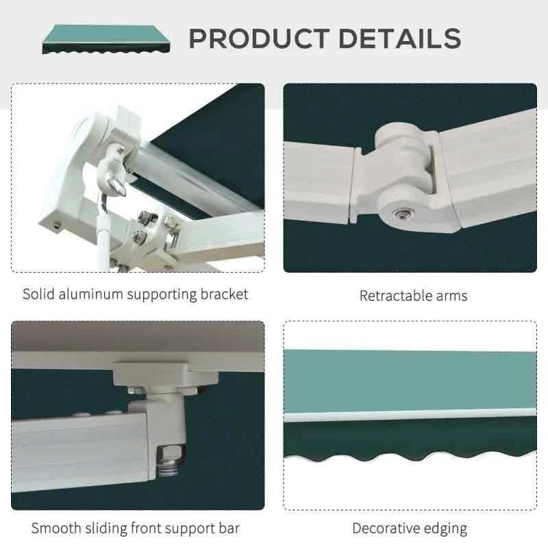 Outsunny Manual Retractable Awning 3 X 2.5m - Dark Green - 100110-007G 7 Outsunny Manual Retractable Awning 3 X 2.5m - Dark Green - 100110-007G - Image 7