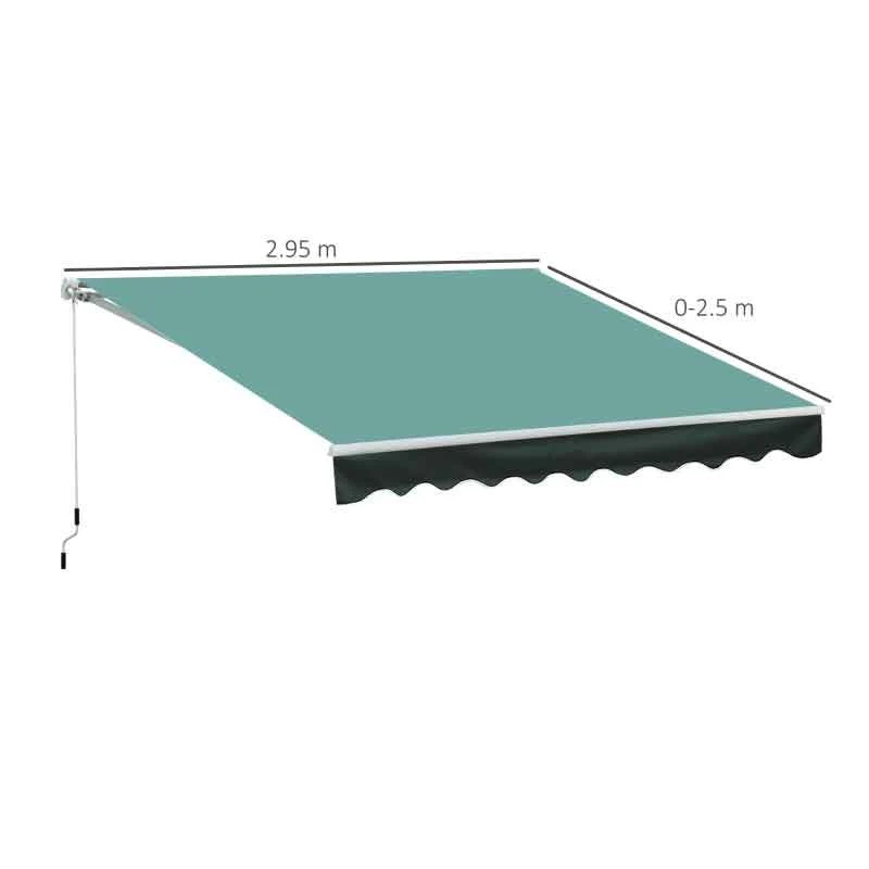 Outsunny Manual Retractable Awning 3 X 2.5m - Dark Green - 100110-007G 4 Outsunny Manual Retractable Awning 3 X 2.5m - Dark Green - 100110-007G - Image 4