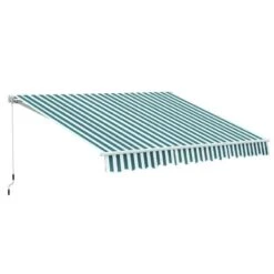 Outsunny Manual Retractable Awning 3m X 2.5m - Green/White - 100110-007GW -OUTSUNNY Sales Shop outsunny 100110007gw