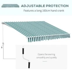 Outsunny Manual Retractable Awning 3m X 2.5m - Green/White - 100110-007GW -OUTSUNNY Sales Shop outsunny 100110007gw 3