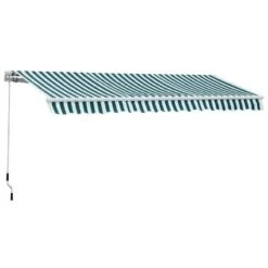 Outsunny Manual Retractable Awning 3m X 2.5m - Green/White - 100110-007GW -OUTSUNNY Sales Shop outsunny 100110007gw side view