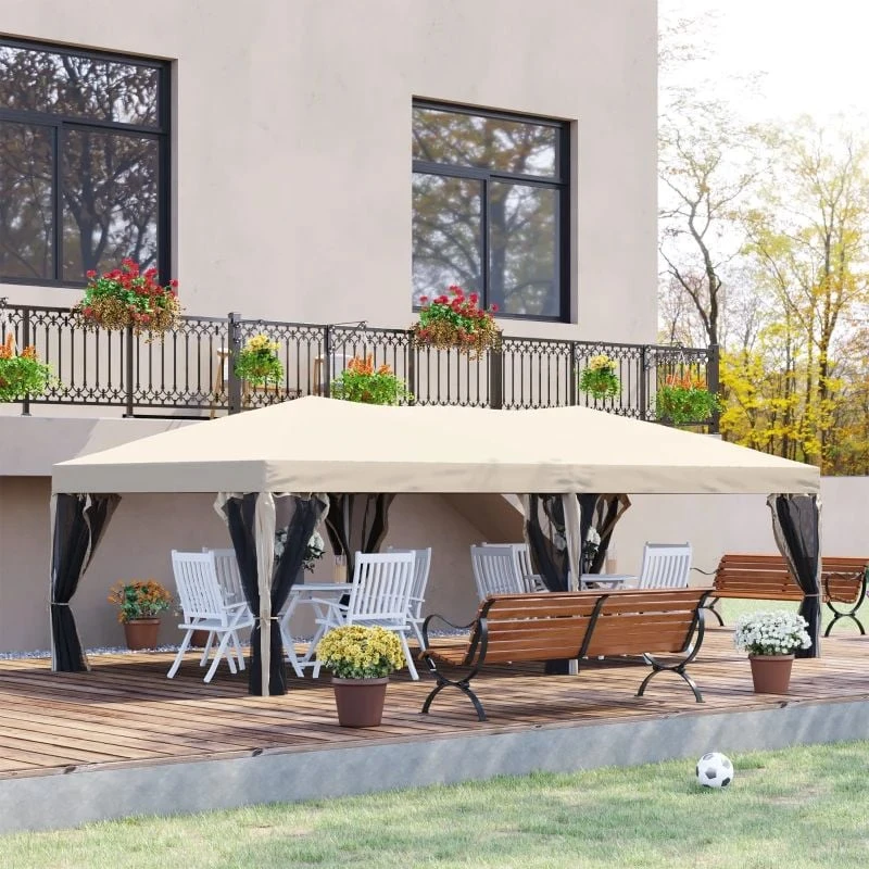Outsunny Pop-up Garden Gazebo With Mesh Sidewalls 3000x6000mm - Beige - 840-012YL 1 Outsunny Pop-up Garden Gazebo With Mesh Sidewalls 3000x6000mm - Beige - 840-012YL