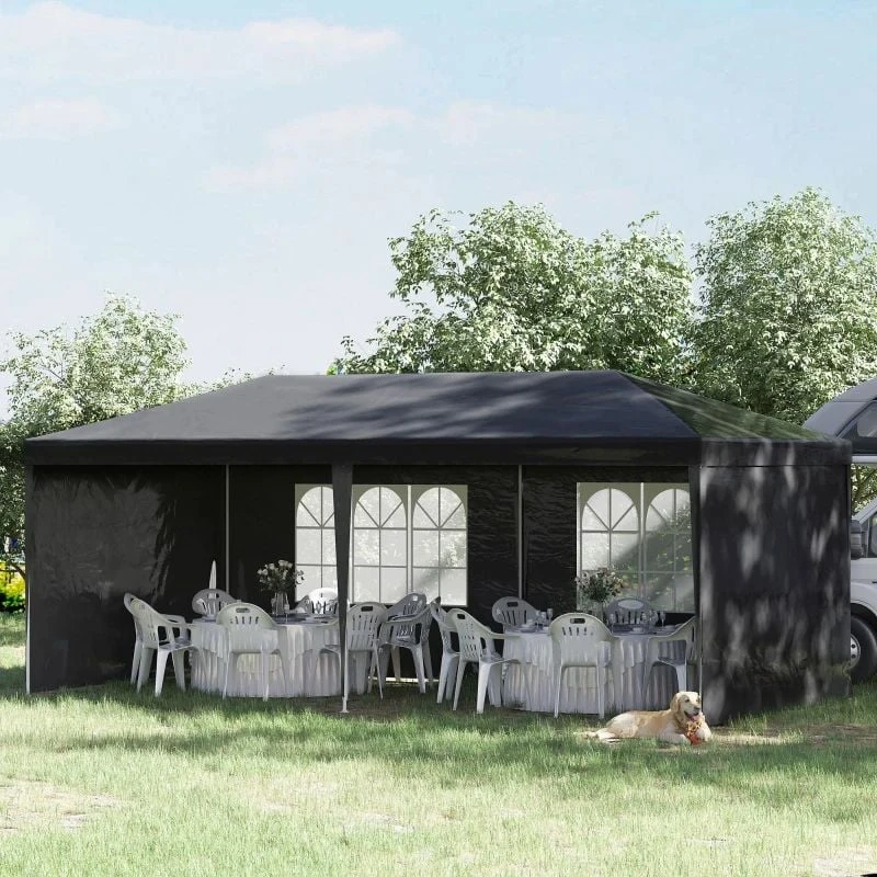 Outsunny Garden Gazebo Marquee With Windows And Sidewalls 3000x6000mm - Black - 840-062BK 1 Outsunny Garden Gazebo Marquee With Windows And Sidewalls 3000x6000mm - Black - 840-062BK