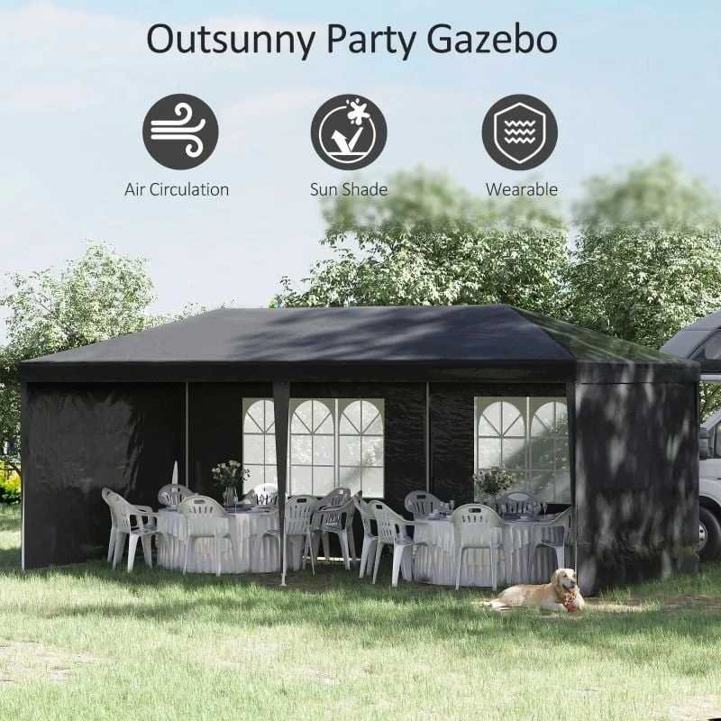 Outsunny Garden Gazebo Marquee With Windows And Sidewalls 3000x6000mm - Black - 840-062BK 7 Outsunny Garden Gazebo Marquee With Windows And Sidewalls 3000x6000mm - Black - 840-062BK - Image 7
