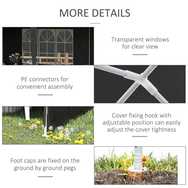 Outsunny Garden Gazebo Marquee With Windows And Sidewalls 3000x6000mm - Black - 840-062BK 6 Outsunny Garden Gazebo Marquee With Windows And Sidewalls 3000x6000mm - Black - 840-062BK - Image 6