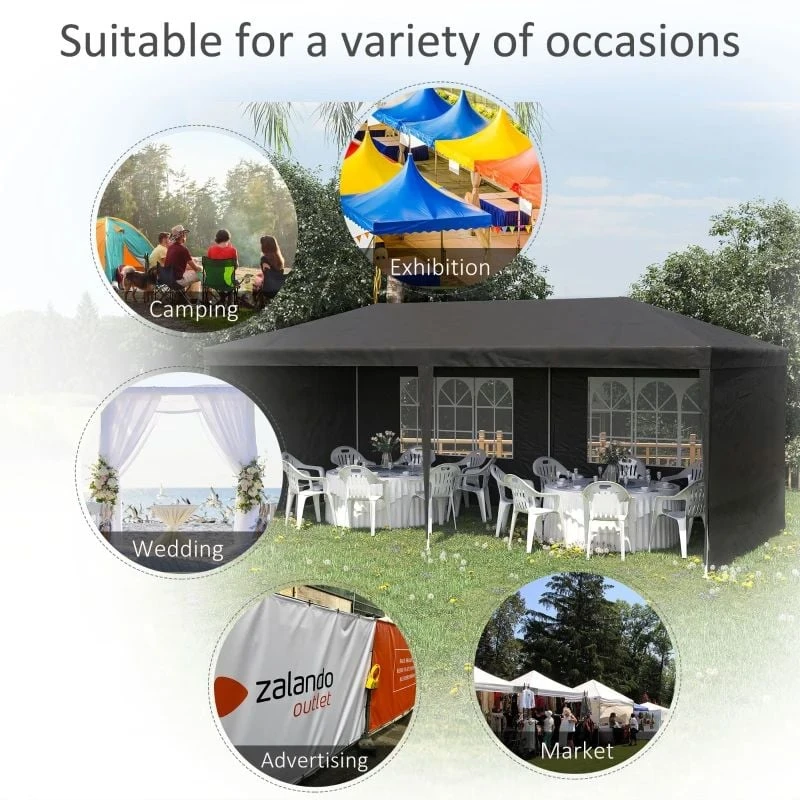 Outsunny Garden Gazebo Marquee With Windows And Sidewalls 3000x6000mm - Black - 840-062BK 4 Outsunny Garden Gazebo Marquee With Windows And Sidewalls 3000x6000mm - Black - 840-062BK - Image 4