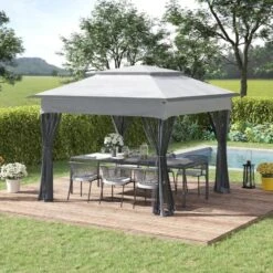 Outsunny 2 Tier Pop-up Garden Gazebo With Mesh Curtains 3000x3000mm - Light Grey - 840-166LG -OUTSUNNY Sales Shop outsunny 840 166lg 1