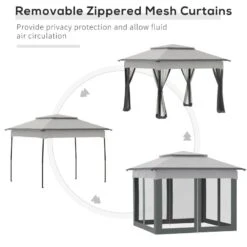 Outsunny 2 Tier Pop-up Garden Gazebo With Mesh Curtains 3000x3000mm - Light Grey - 840-166LG -OUTSUNNY Sales Shop outsunny 840 166lg 3
