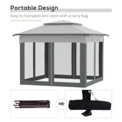 Outsunny 2 Tier Pop-up Garden Gazebo With Mesh Curtains 3000x3000mm - Light Grey - 840-166LG -OUTSUNNY Sales Shop outsunny 840 166lg 5