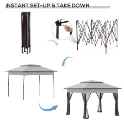 Outsunny 2 Tier Pop-up Garden Gazebo With Mesh Curtains 3000x3000mm - Light Grey - 840-166LG -OUTSUNNY Sales Shop outsunny 840 166lg 6