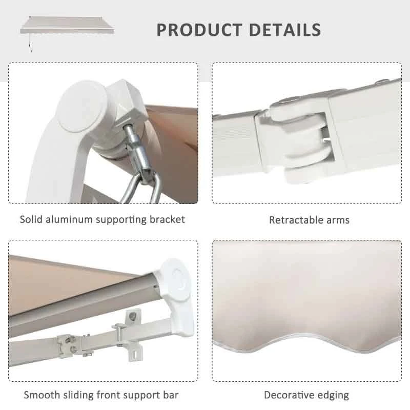 Outsunny Retractable Manual/Electric Awning 2.95 X 2.5m - Cream White/White - 840-147 9 Outsunny Retractable Manual/Electric Awning 2.95 X 2.5m - Cream White/White - 840-147 - Image 9