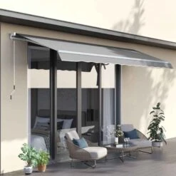 Outsunny Retractable Manual Awning 3 X 2m - Light Grey - 840-177V01LG
