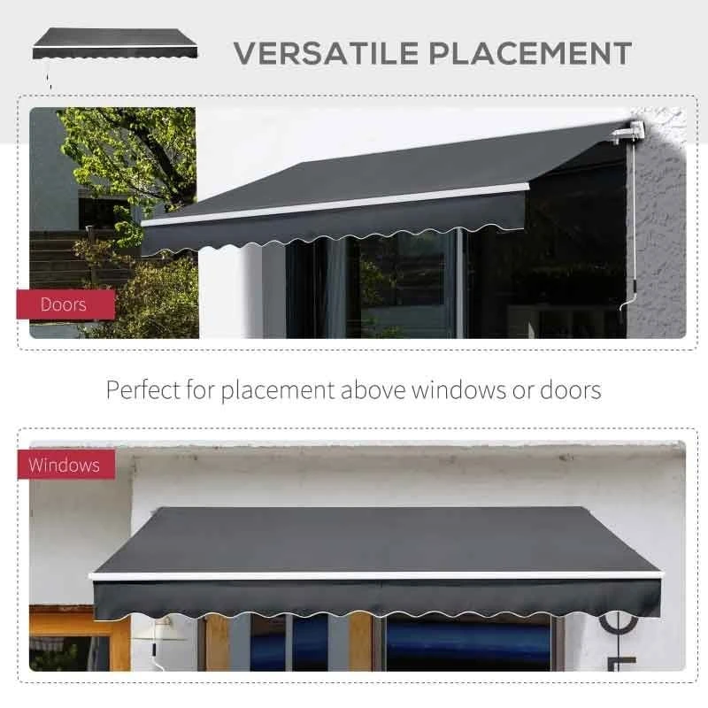 Outsunny Retractable Manual Awning 3.5 X 2.5m - Grey - 840-174V01GY 10 Outsunny Retractable Manual Awning 3.5 X 2.5m - Grey - 840-174V01GY - Image 10