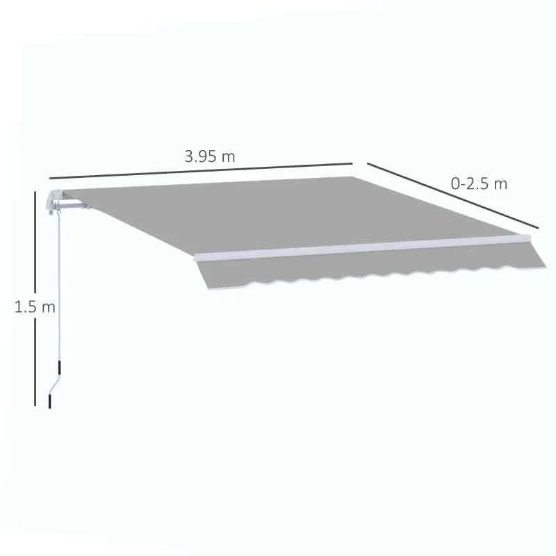 Outsunny Retractable Manual Awning 4 X 2.5m - Light Grey - 840-177V01LG 4 Outsunny Retractable Manual Awning 4 X 2.5m - Light Grey - 840-177V01LG - Image 4