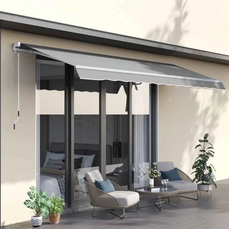 Outsunny Retractable Manual Awning 4 X 2.5m - Light Grey - 840-177V01LG 2 Outsunny Retractable Manual Awning 4 X 2.5m - Light Grey - 840-177V01LG - Image 2