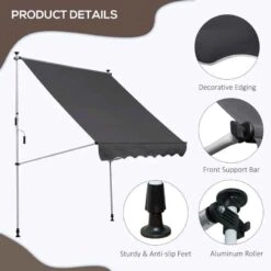 Outsunny Adjustable Outdoor Aluminium Frame Awning 2 X 1.5m - Grey/White- 840-182GY -OUTSUNNY Sales Shop outsunny 840182gy 4