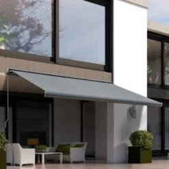 Outsunny Retractable Manual/Electric LED Strip Awning 3.5 X 3m - Grey - 840-222V01