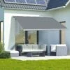 Outsunny Retractable Electric/Manual LED Strip Awning 4 X 3m - Grey - 840-246V71GY -OUTSUNNY Sales Shop outsunny 840246v71gy lifestyle1