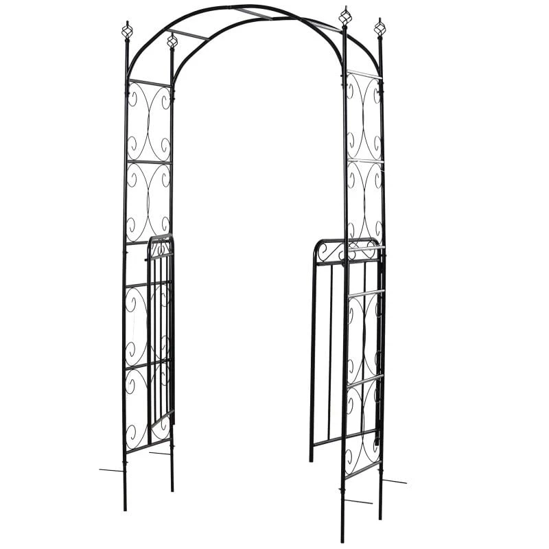 Outsunny Metal Outdoor Garden Gate Arch - Black - 844-255 2 Outsunny Metal Outdoor Garden Gate Arch - Black - 844-255 - Image 2