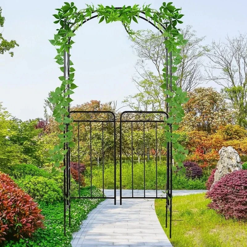 Outsunny Metal Outdoor Garden Gate Arch - Black - 844-255 1 Outsunny Metal Outdoor Garden Gate Arch - Black - 844-255