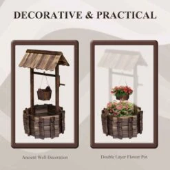 Outsunny Wishing Well Planter Bucket - Brown - 844-130 -OUTSUNNY Sales Shop outsunny 844130 1