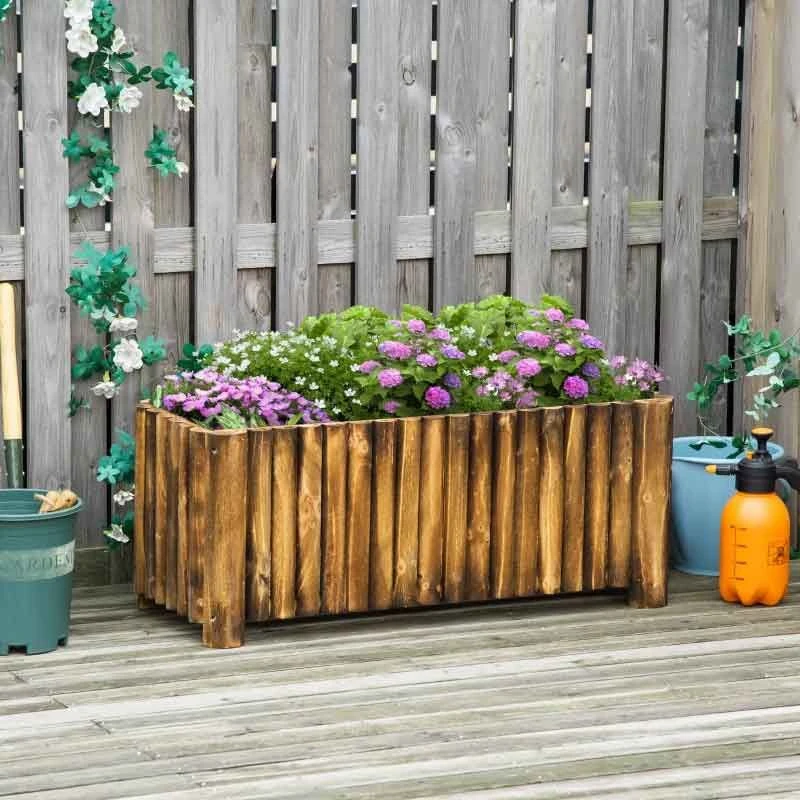 Outsunny Rectangular Garden Planter - Brown - 845-101 1 Outsunny Rectangular Garden Planter - Brown - 845-101