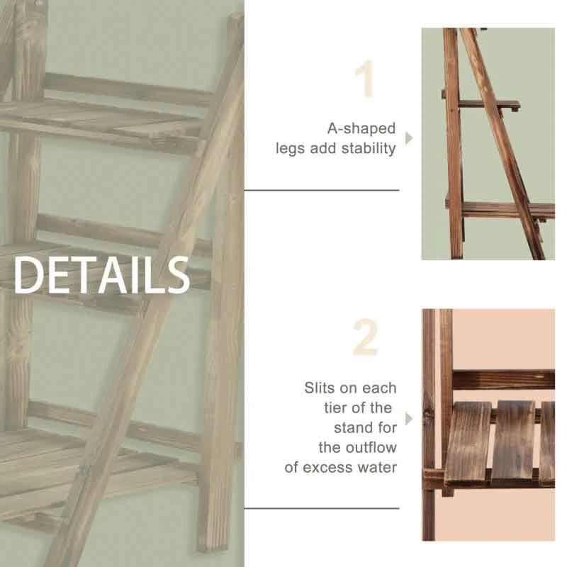 Outsunny 3 Tier Plant Stand - Brown - 845-112 9 Outsunny 3 Tier Plant Stand - Brown - 845-112 - Image 9