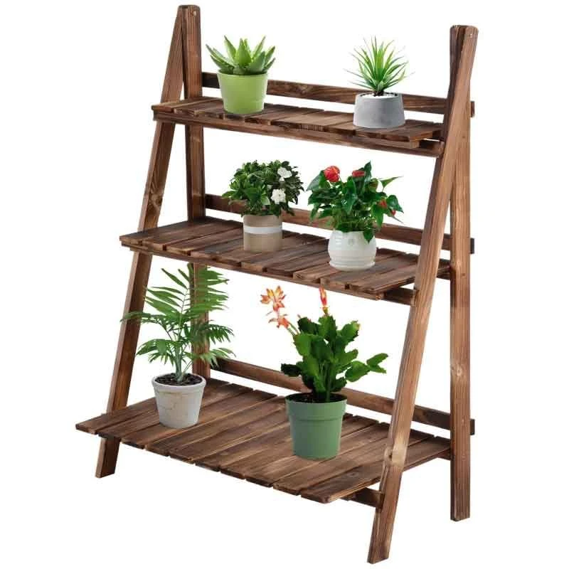 Outsunny 3 Tier Plant Stand - Brown - 845-112 3 Outsunny 3 Tier Plant Stand - Brown - 845-112 - Image 3