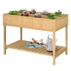 Outsunny Wooden Rectangular Raised 8 Compartment Garden Planter - Brown - 845-238V01