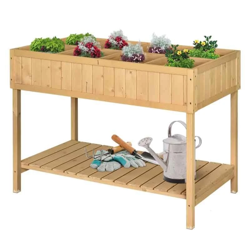 Outsunny Wooden Rectangular Raised 8 Compartment Garden Planter - Brown - 845-238V01 1 Outsunny Wooden Rectangular Raised 8 Compartment Garden Planter - Brown - 845-238V01