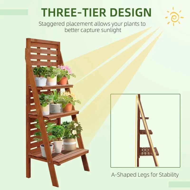 Outsunny 3 Tier Plant Stand - Brown - 845-274 8 Outsunny 3 Tier Plant Stand - Brown - 845-274 - Image 8