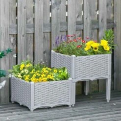 Outsunny Plastic Raised Garden Planter - Grey - 845-290V01GY